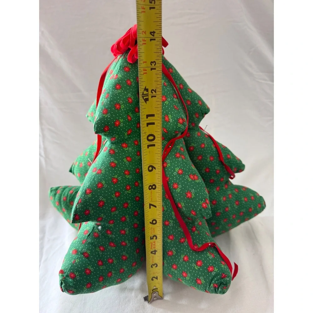 Handmade Quilted Christmas Decor Set Stuffed Wreath and Tabletop Tree Red Green